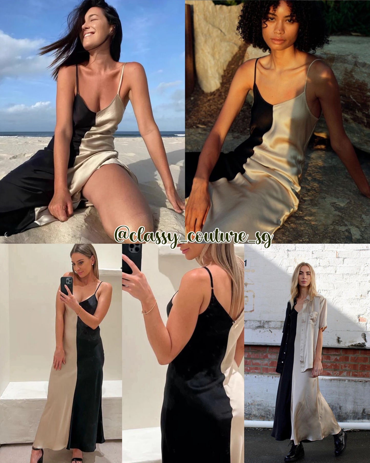 SL Two Tone Hazelnut/Black Maxi Dress Silk Slip