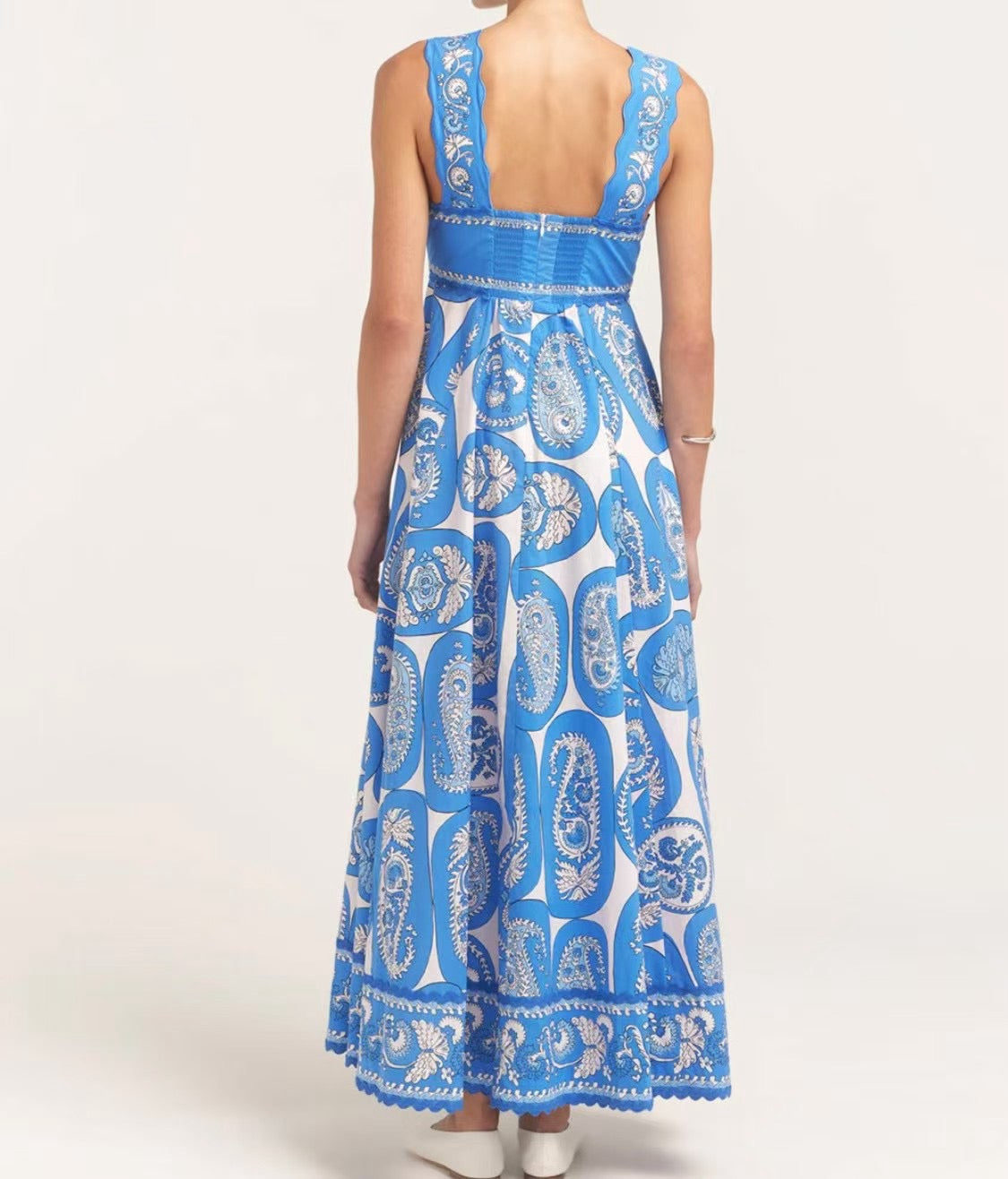 ALM Diana Summer Cotton Maxi Dress in Blue/White & Orange/Yellow