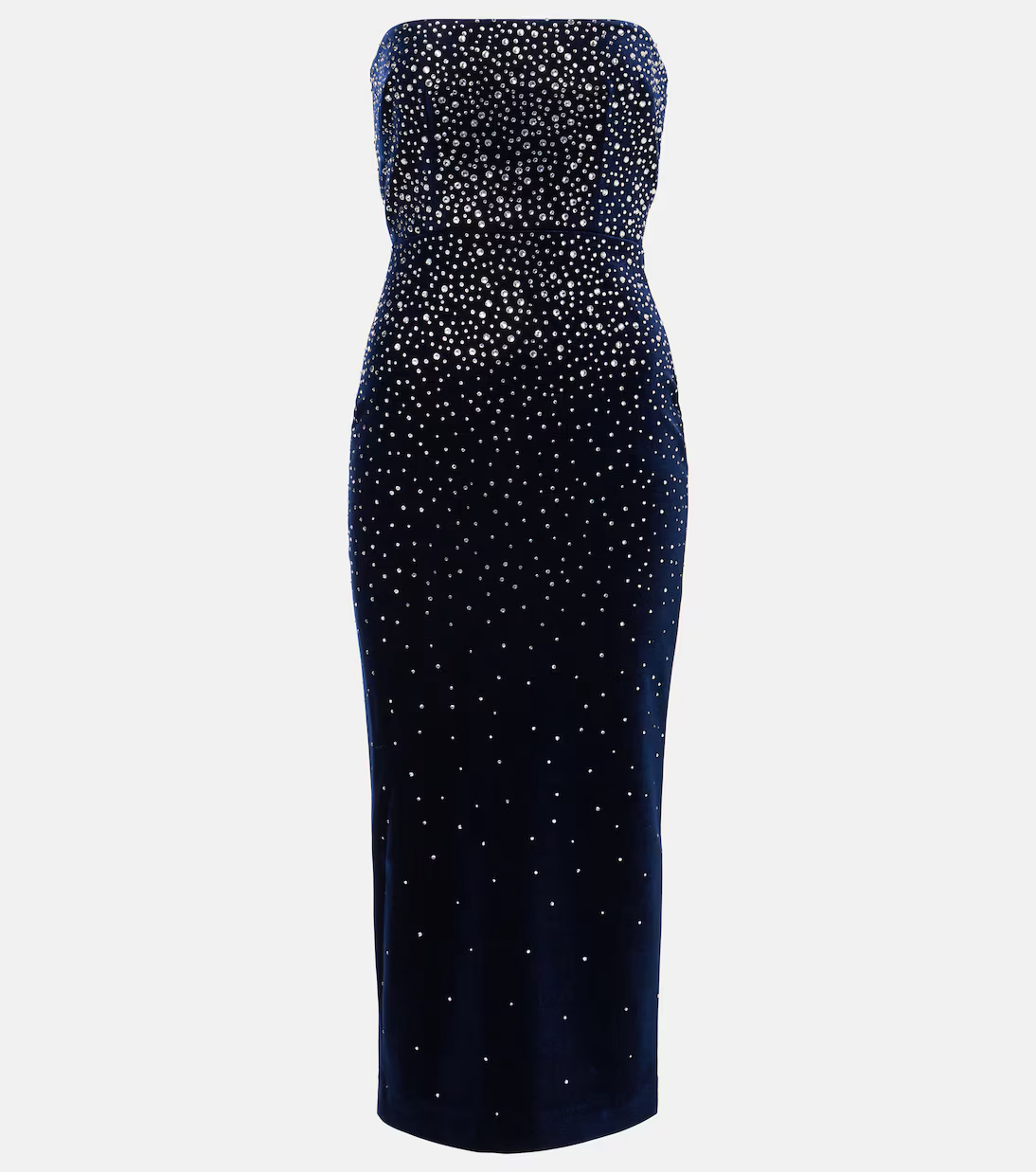 AP Black Strapless Crystal Embellished Velvet Midi Dress