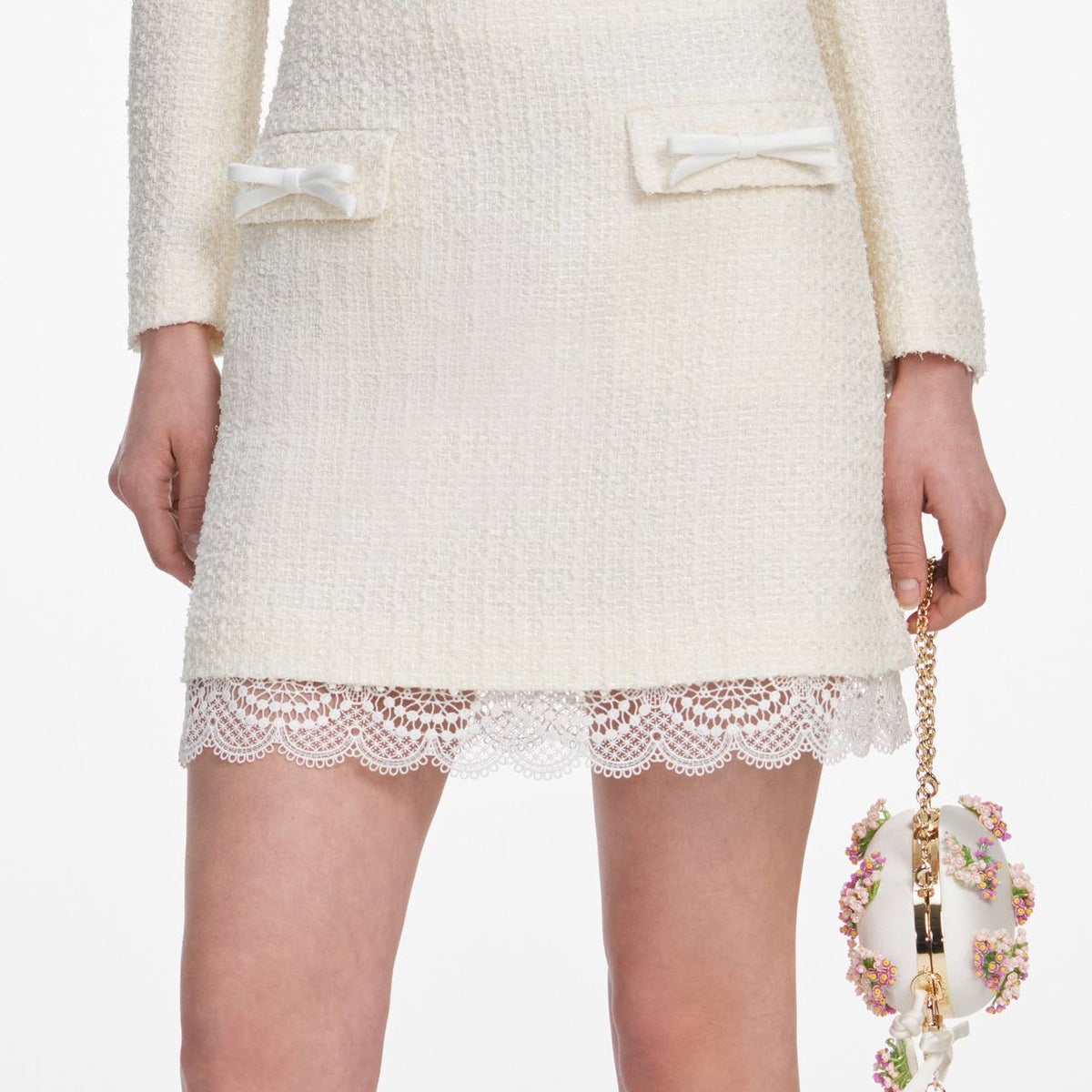 Cream Boucle Lace Collar Jacket | Mini Skirt