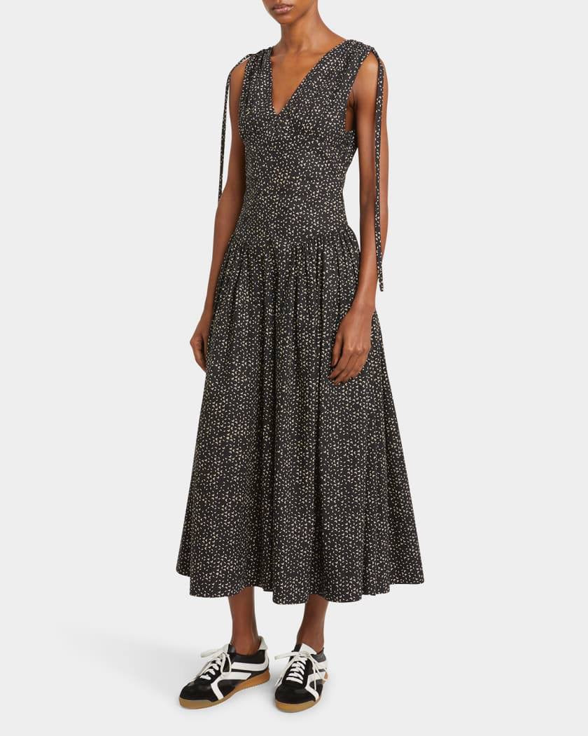 PS Clayton Cotton Poplin V Neck Drop Waist Midi Dress