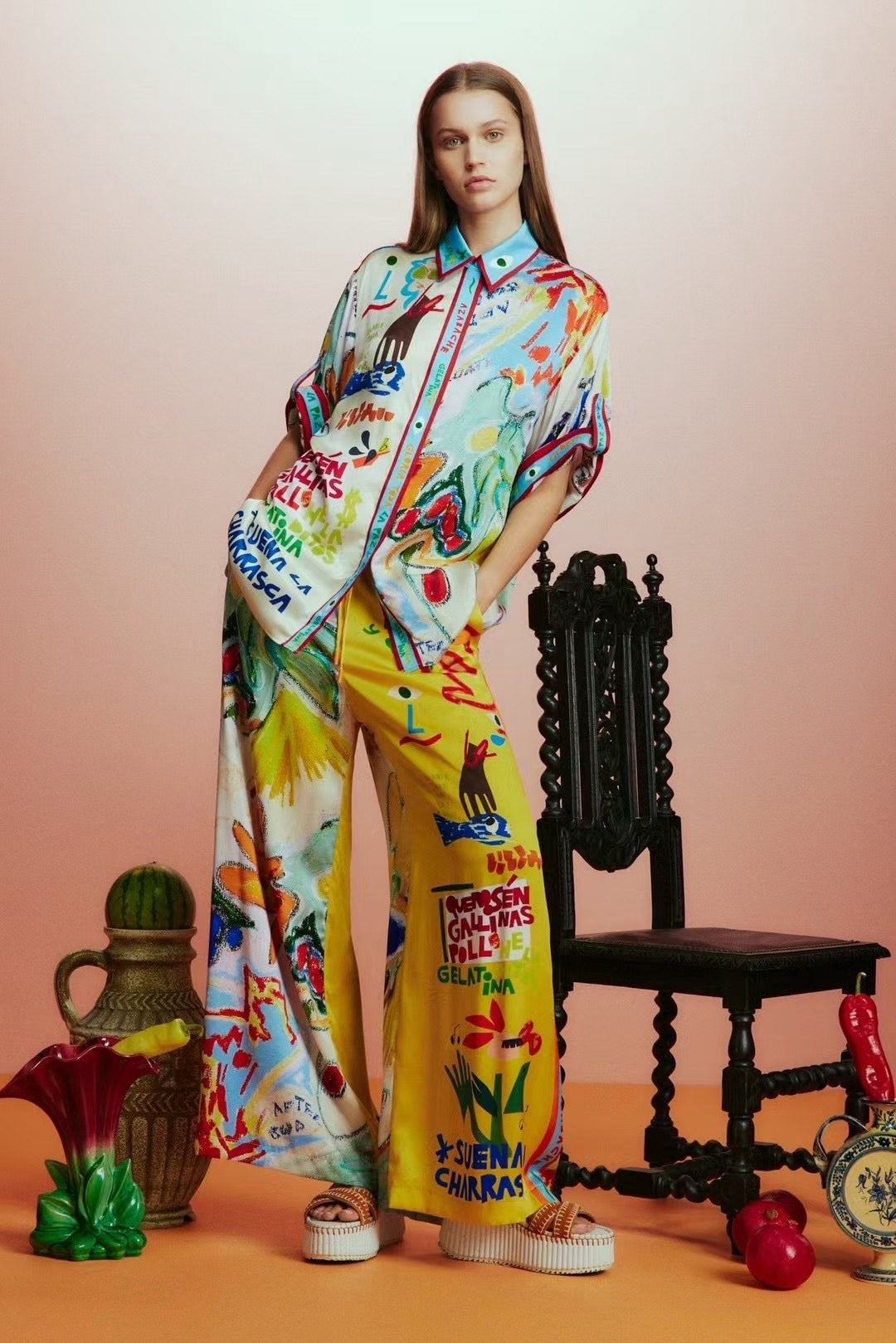 ALM La Charrasca & Franca & Atlas Silk Satin Shirt | Pants | Set