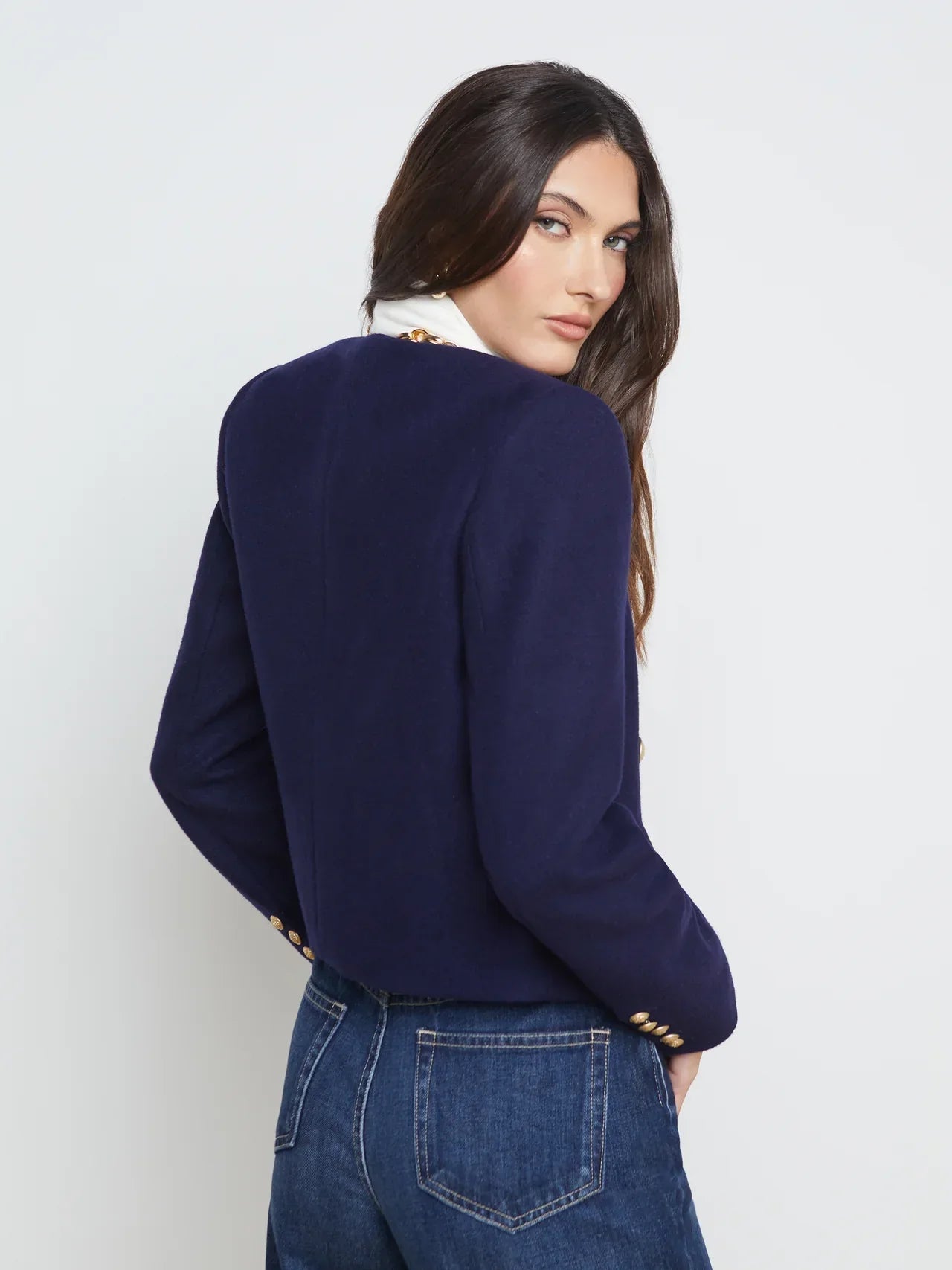 LA True Wool-Blend Collarless Jacket in Midnight