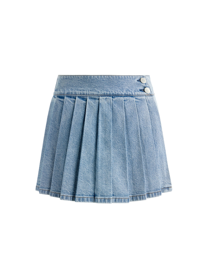 AO Noah Denim Pleated Skort Mini Skirt with Shorts