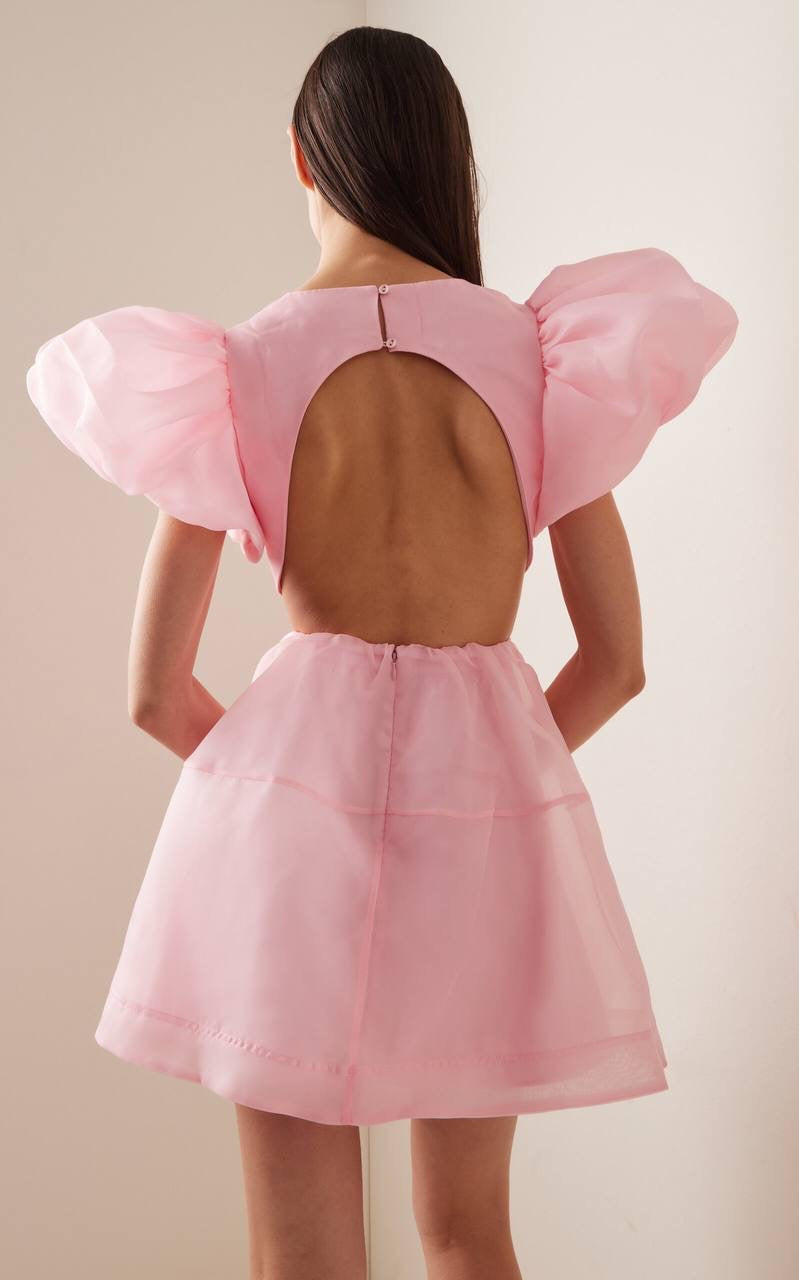 AJ Simplicity Puff Sleeve Cut Out Mini Dress in Ballet Pink