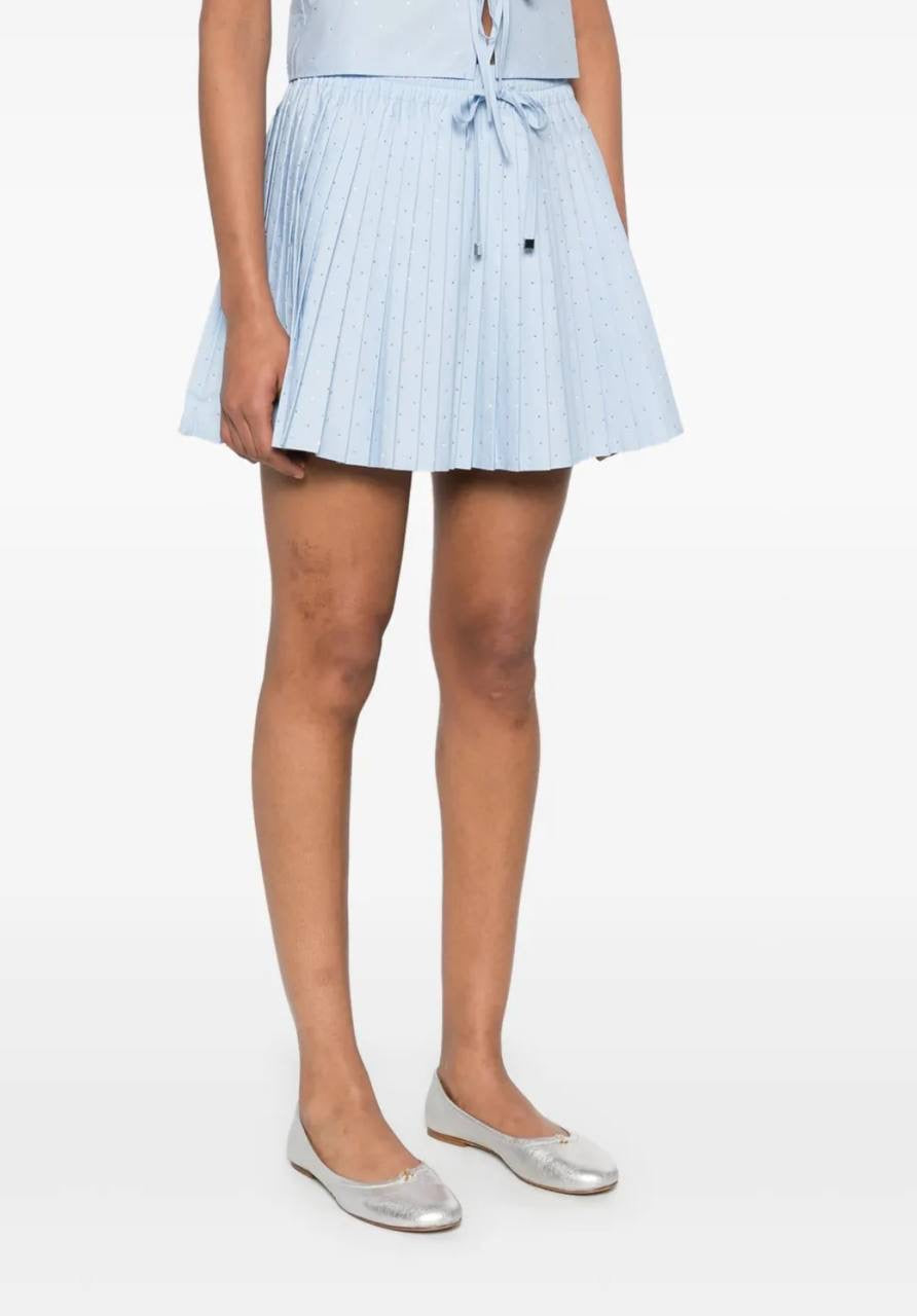 SD Azur Rhinestone Embellished Ruffle Crop Top | Stellie Pleated Mini Skirt | Cotton-blend Set