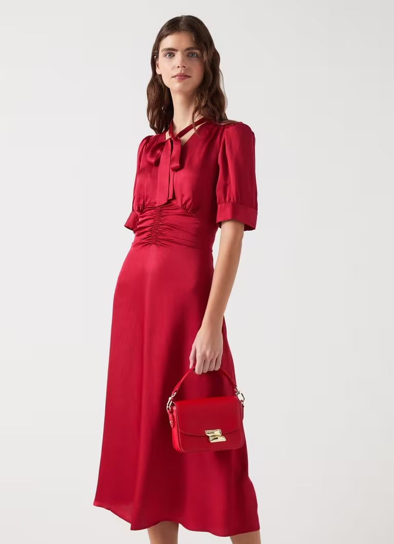 LKB Hetty Rio Red Hammered Viscose Satin Midi Dress