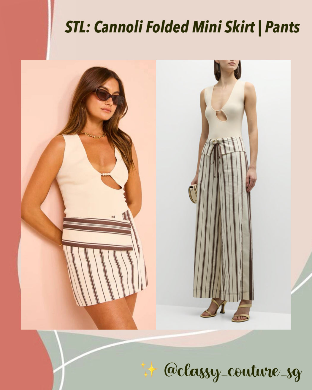 STL Cannoli Folded Mini Skirt | Pants | Cotton Blend Chocolate Stripe