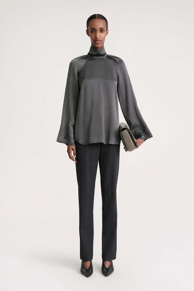 Tot High Neck Satin Viscose Top | Midi Skirt | Set