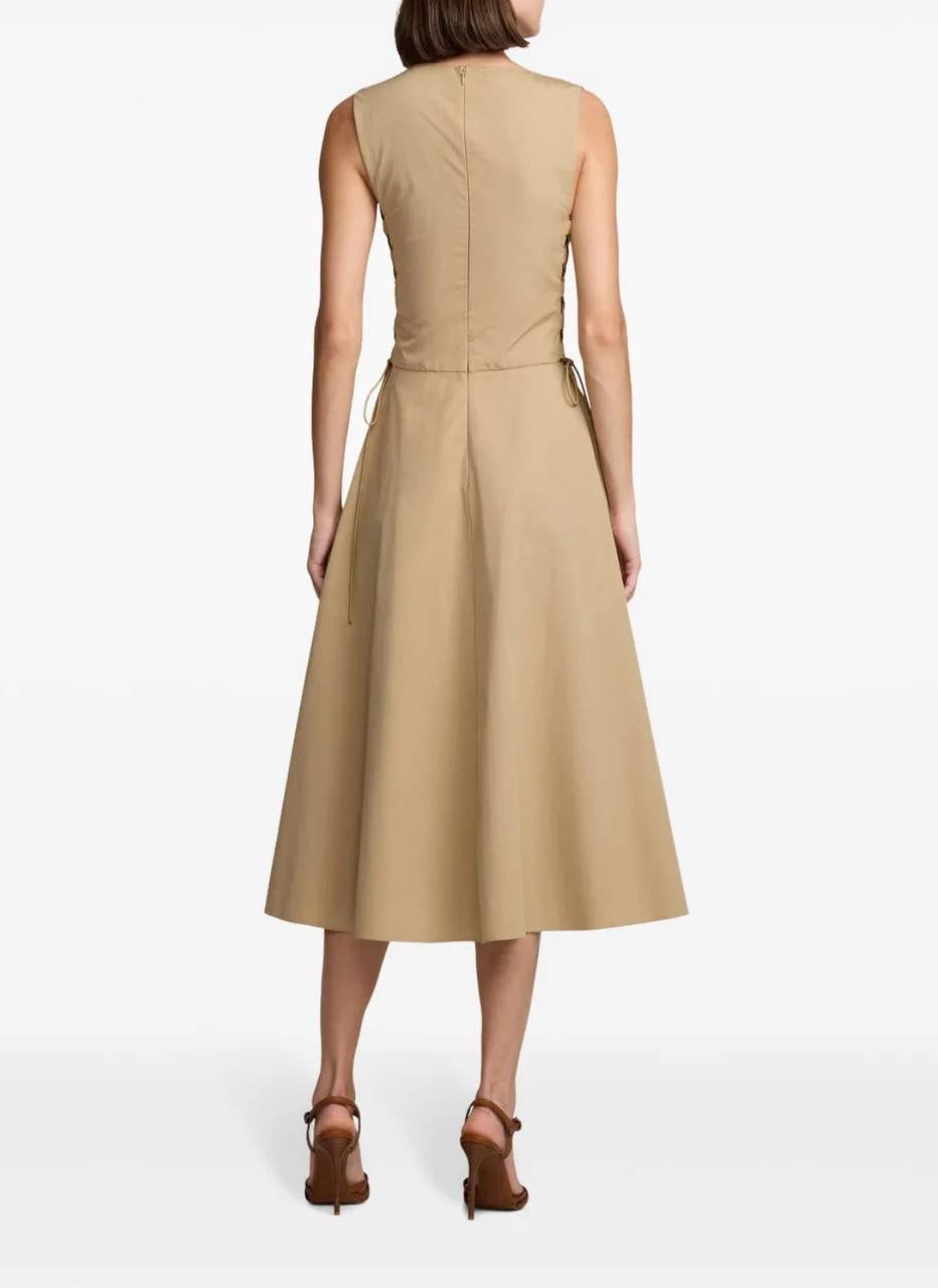 RL Renna Cotton Gabardine Lace Bodice Day Midi Dress