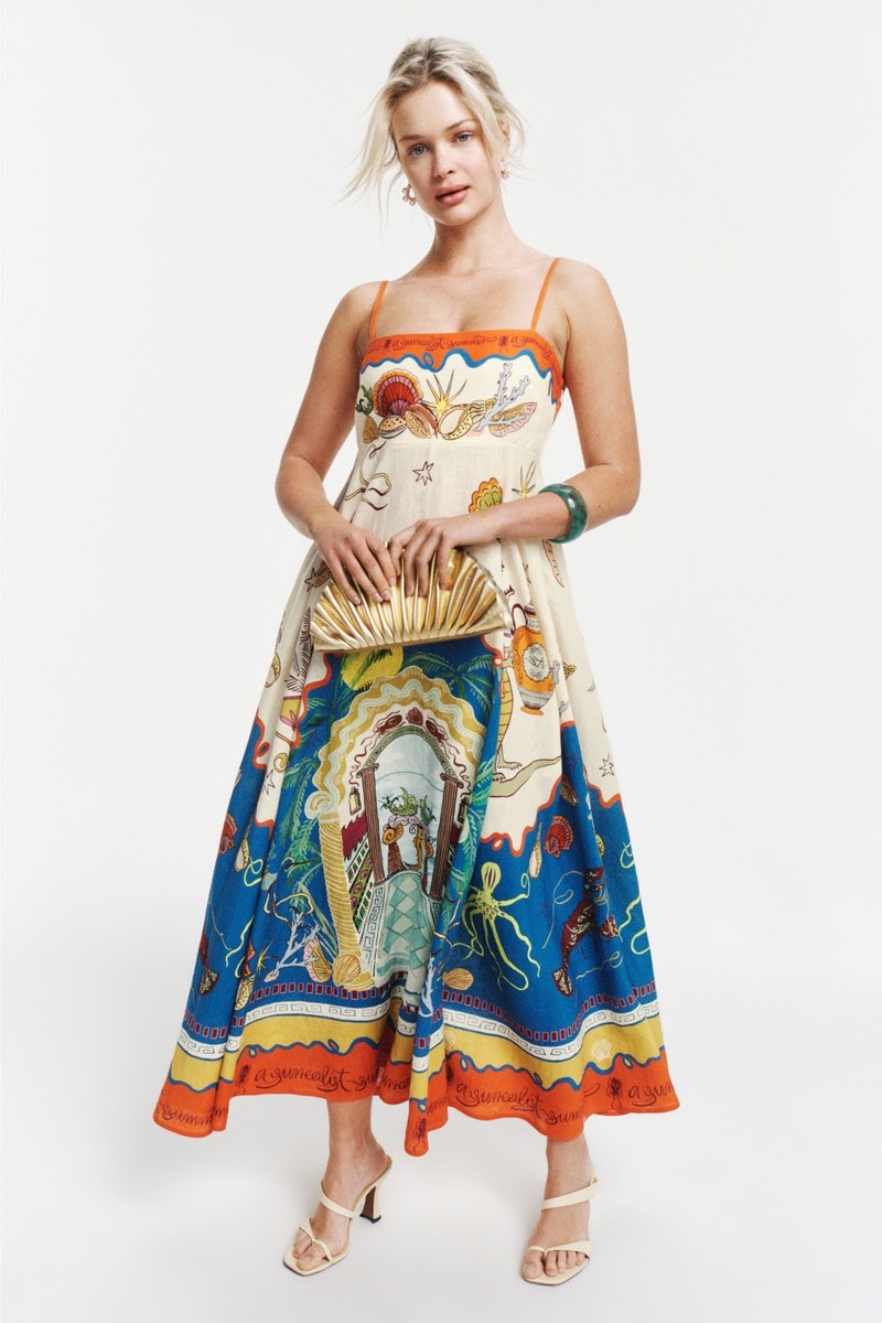 ALM Surrealist Summer Linen Midi Dress Sundress