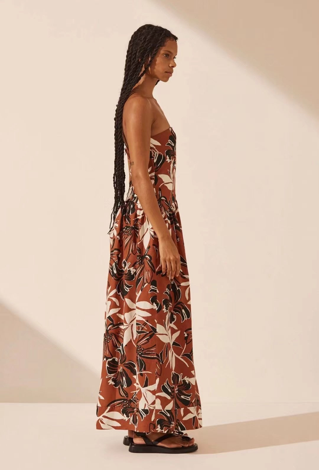 SJ Blanc & Emma Linen Strapless Panelled Maxi Dress