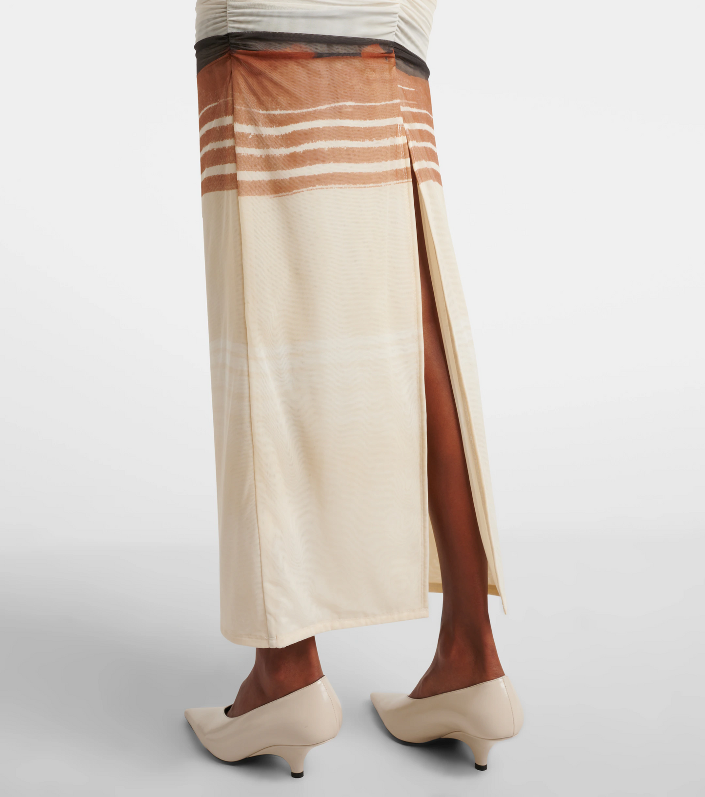 STL Breeze Striped Ruched Mesh Midi Dress