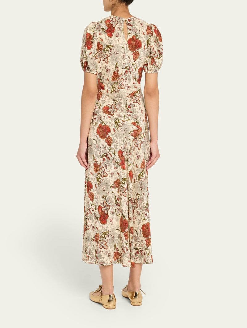 UJ Ines Puff Sleeve Silk Midi Dress