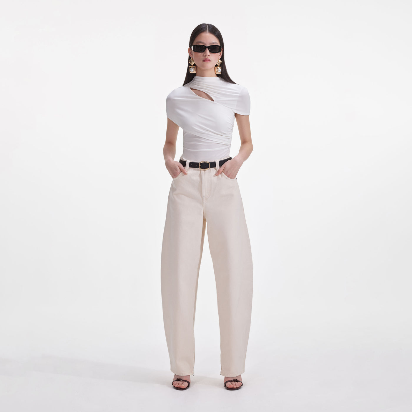 SP Cream Jersey Gathered Top