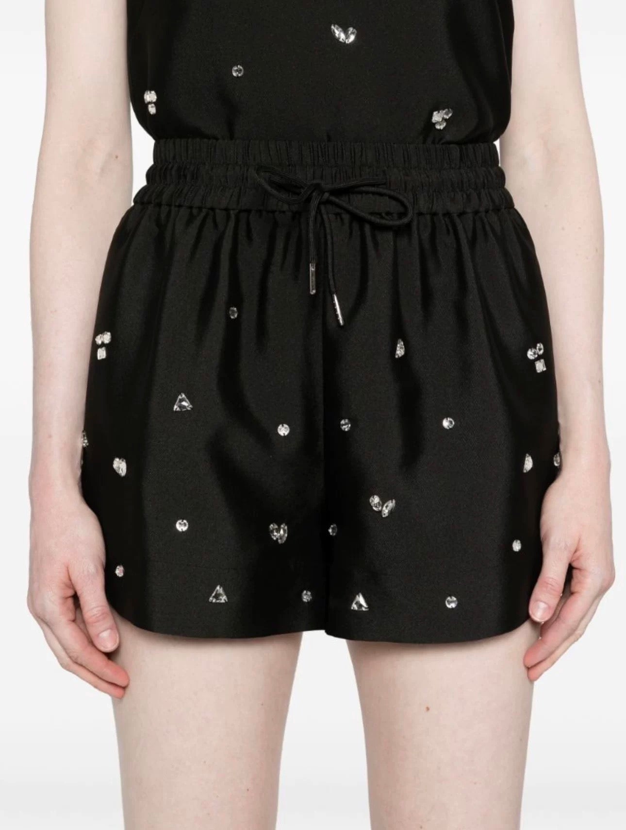 SD Onyx Rhinestone Wide-Leg Drawstring Shorts