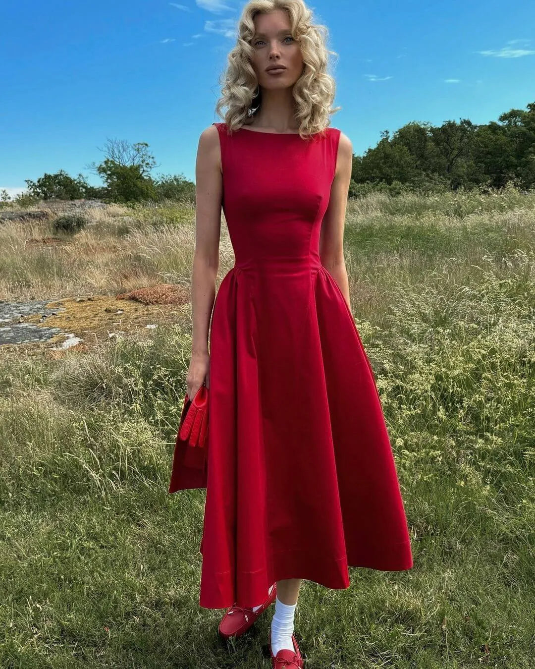 Restock! HS Stretch-Cotton Sateen Midi Dress