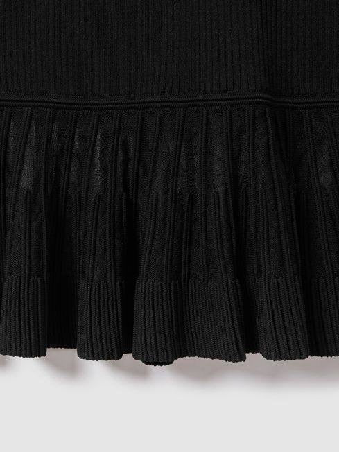 RS Teagan Knitted Sheer Flared Mini Dress Black