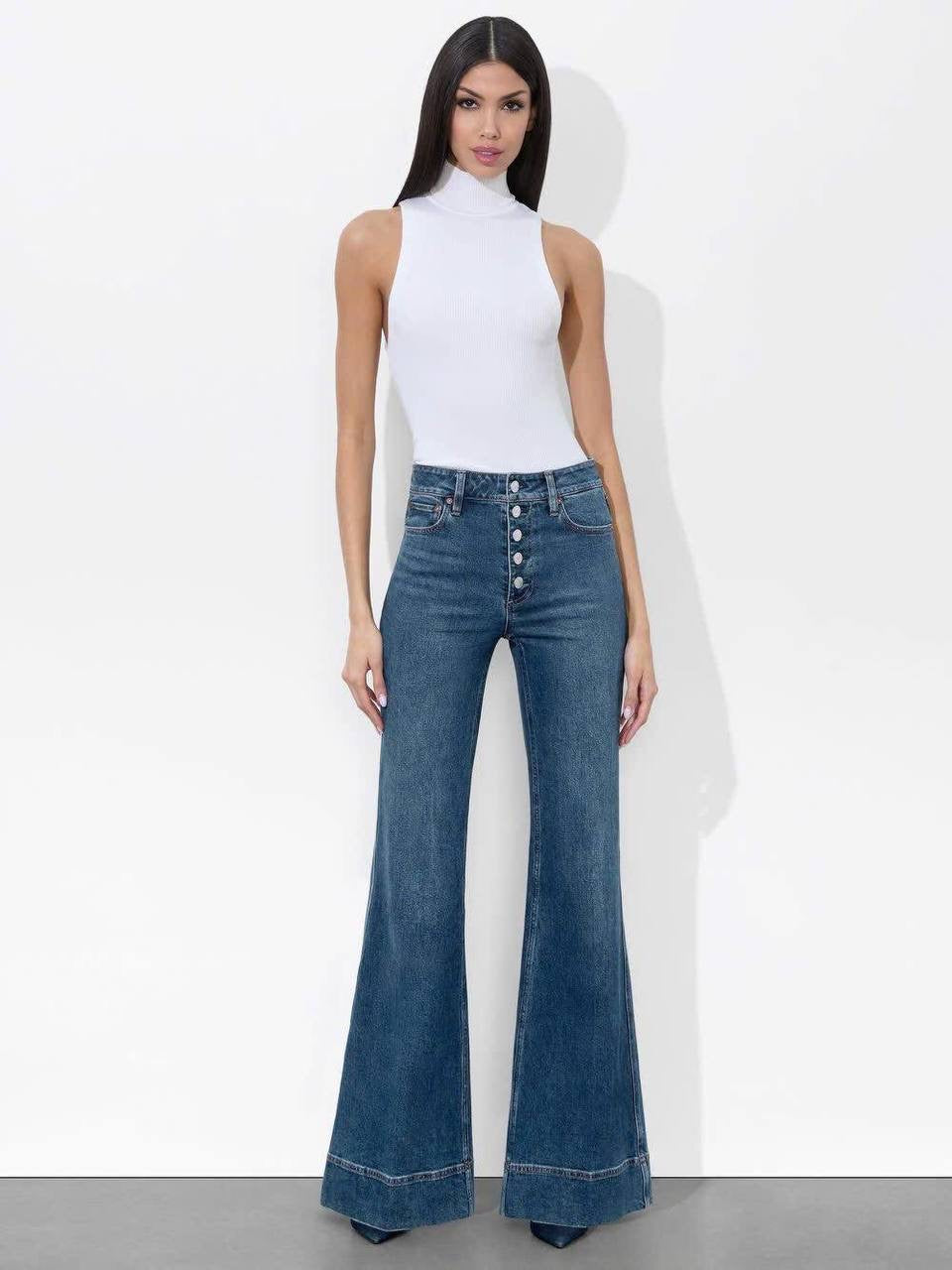 Missa Button-front Stretch-Cotton Denim Flared Jeans