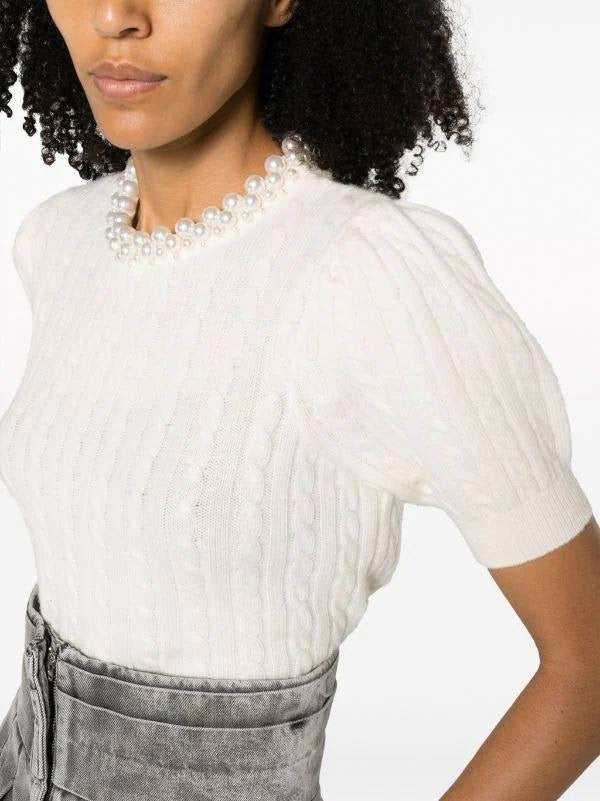 SD Madie Cable Knit Jumper with Faux Pearl Beads Embellished Top