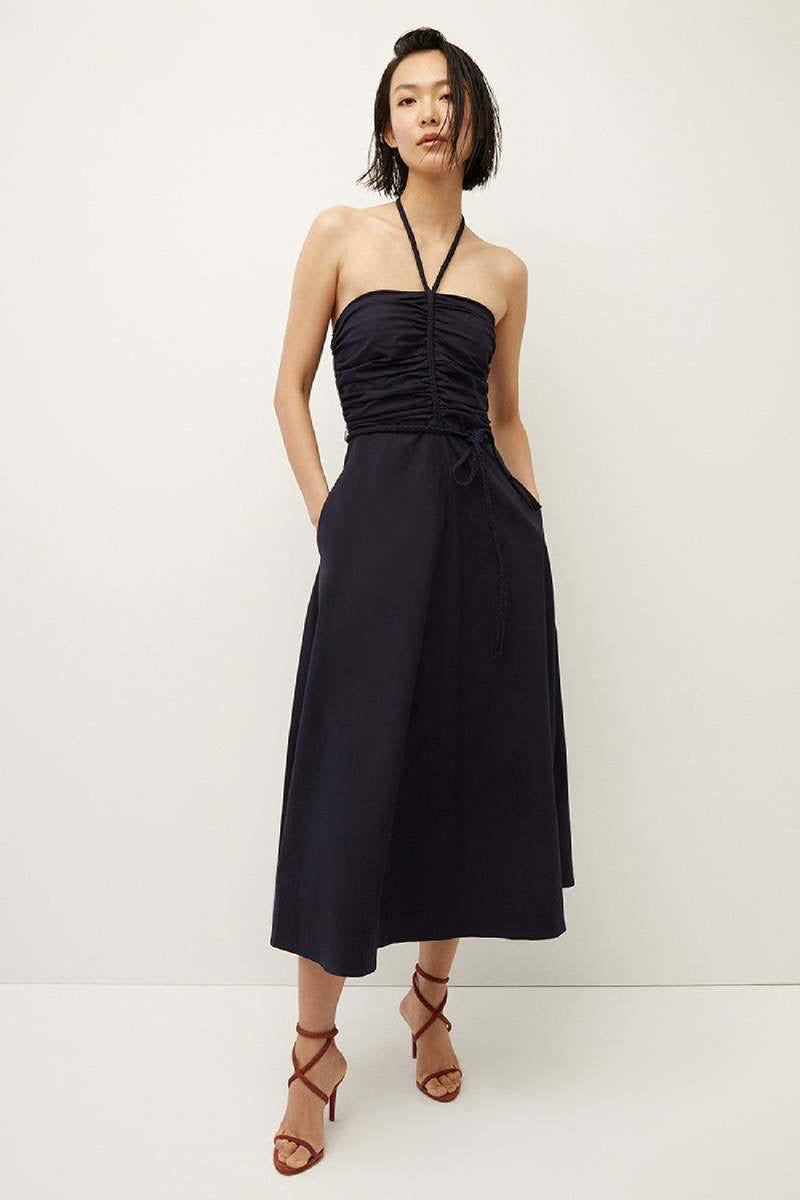VB Tucker Stretch-Cotton Ruched Halter Midi Dress