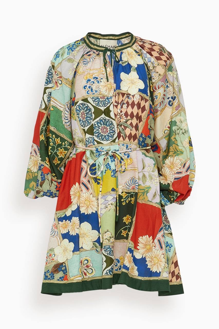 ALM Bianca Belted Gathered Cotton-Silk Mini Dress