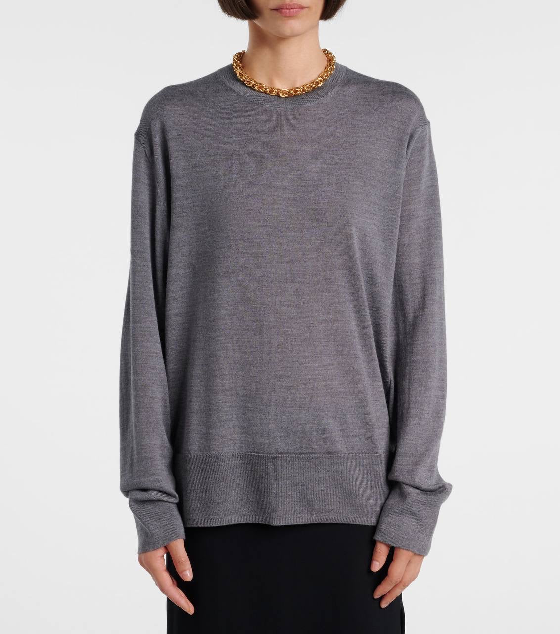 Tot Crew-neck Wool-Silk Fine Knit Sweater Pullover