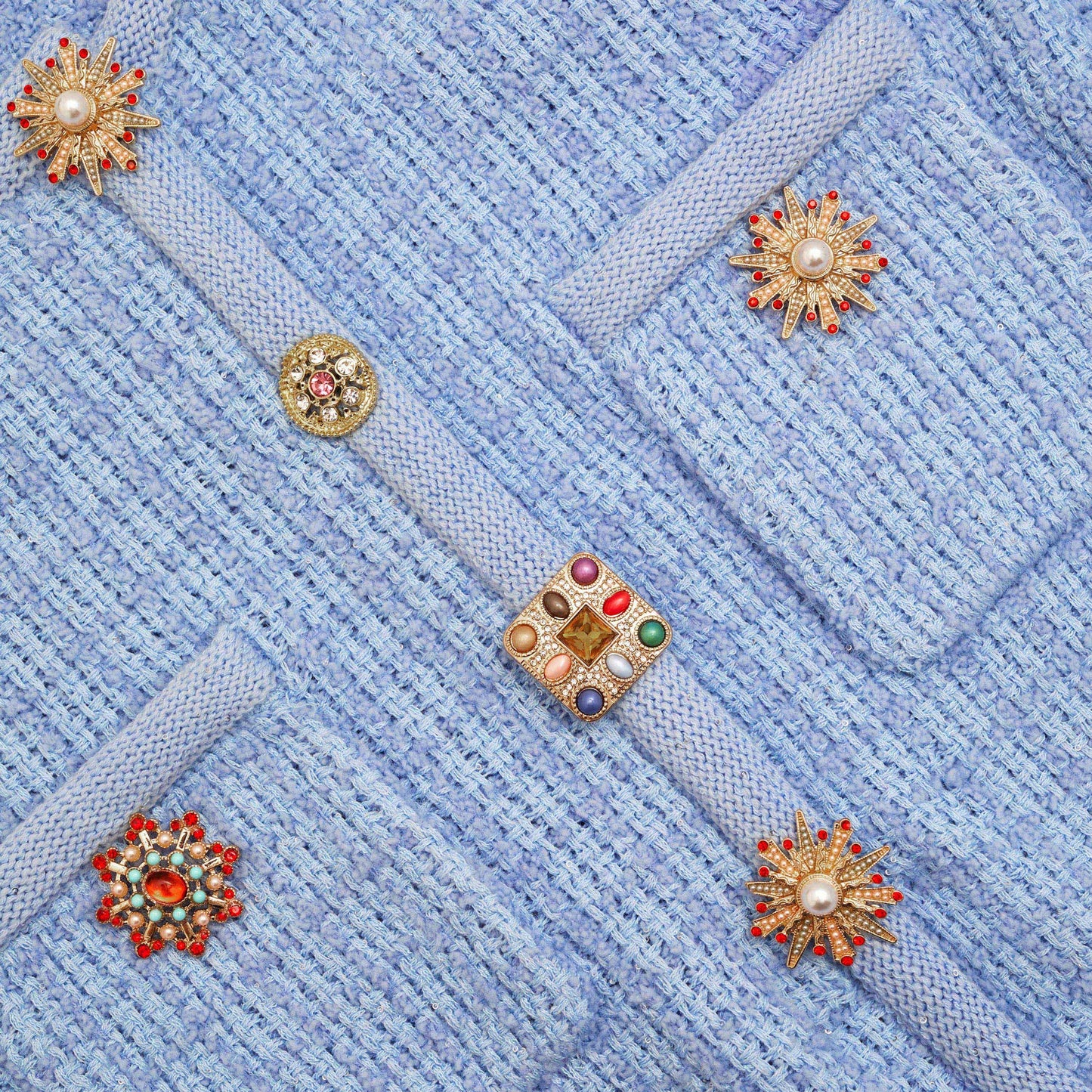 SP Jewel Button Knit Mini Dress in Black & Blue