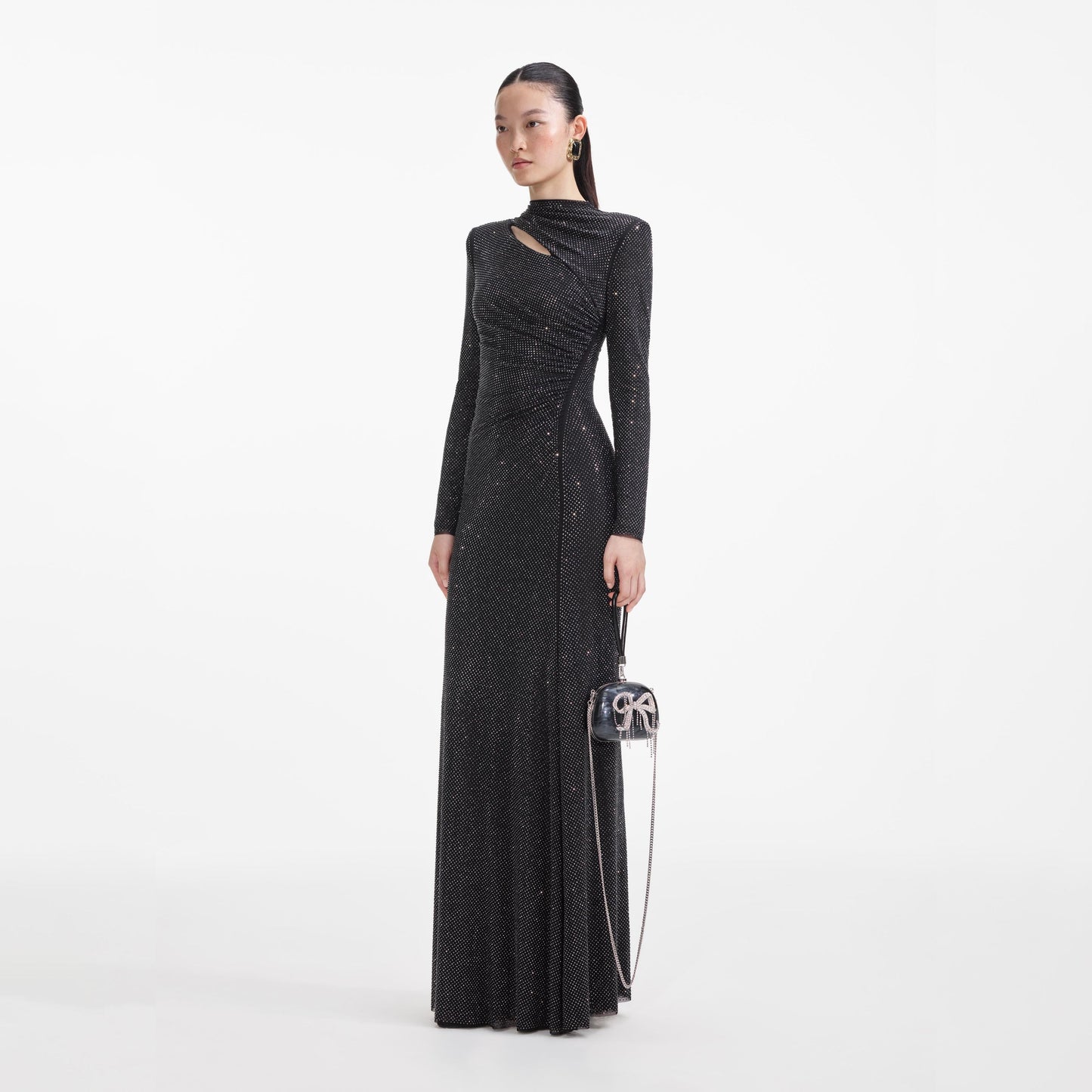 SP Black and Gold Rhinestone Mesh Cut Out Maxi Dress