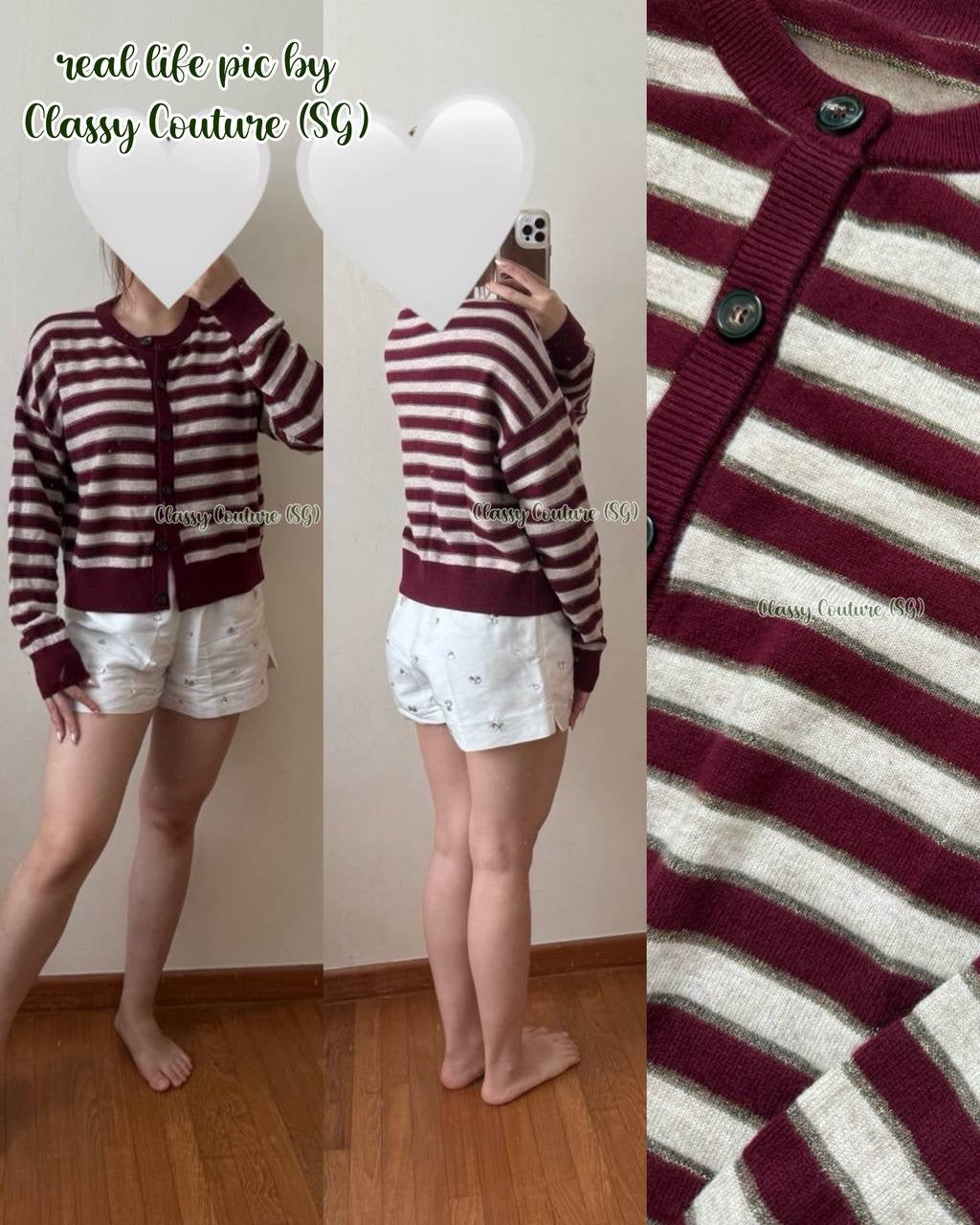 BC Red Cashmere Knitted Sleeveless Vest Top | Cardigan with Sparkling Stripes | Set