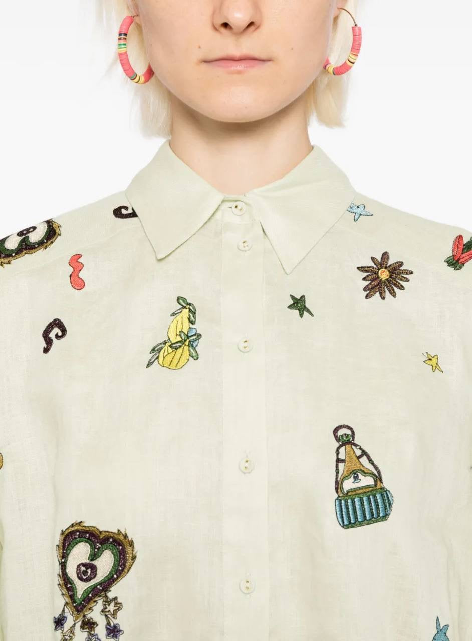 ALM Montie Embroidered Linen Shirt | Tie Wrap Midi Skirt | Set