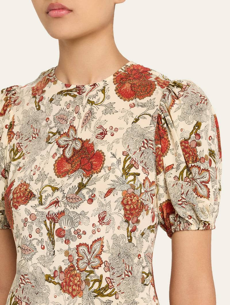 UJ Ines Puff Sleeve Silk Midi Dress
