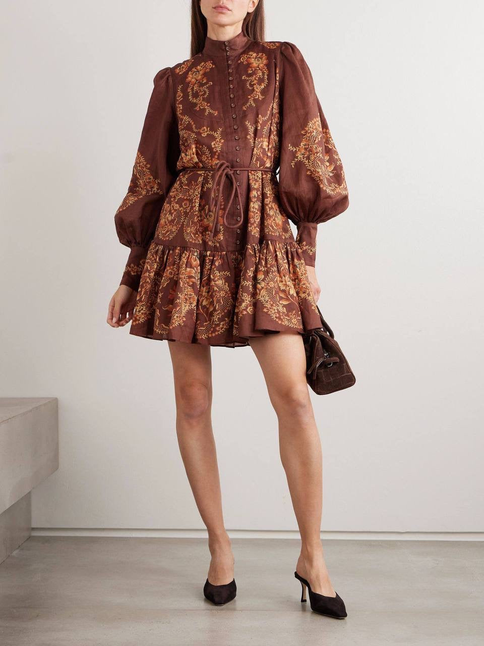 ALM Seraphina Belted Tiered Ramie Mini Dress