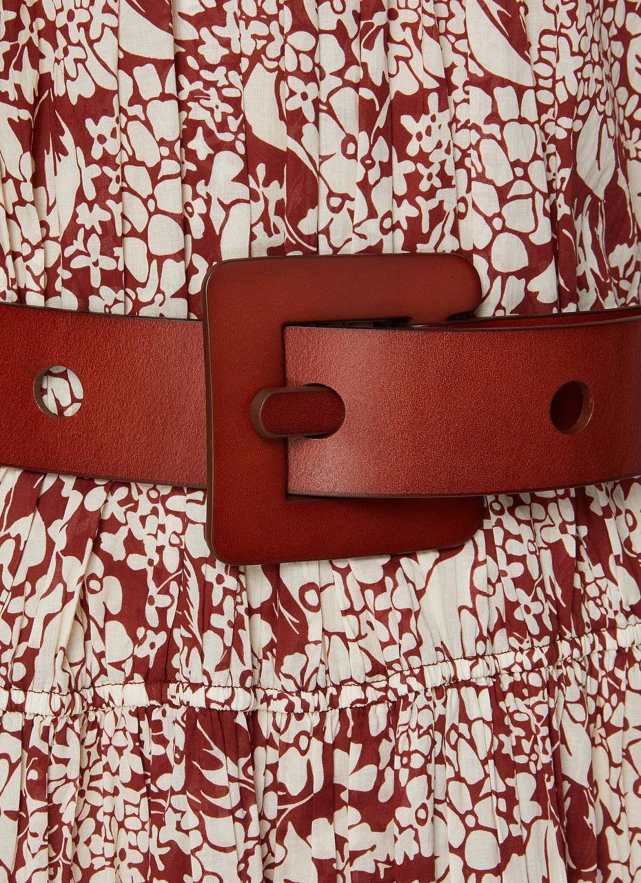 SE x EDI Red Bohemian Floral Tiered Cotton Maxi Dress (with belt)
