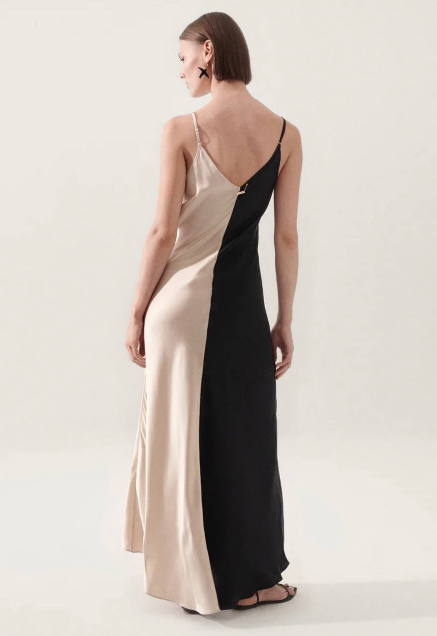 SL Two Tone Hazelnut/Black Maxi Dress Silk Slip