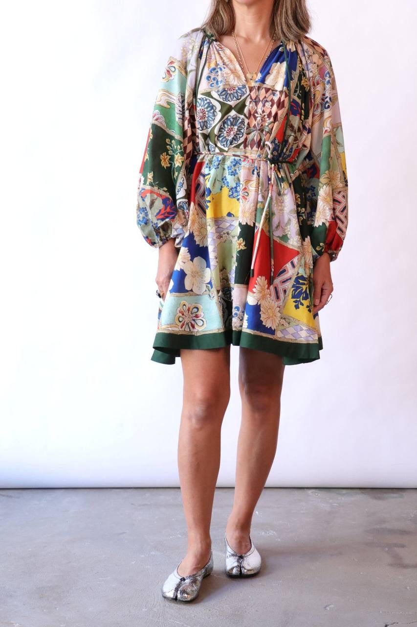 ALM Bianca Belted Gathered Cotton-Silk Mini Dress