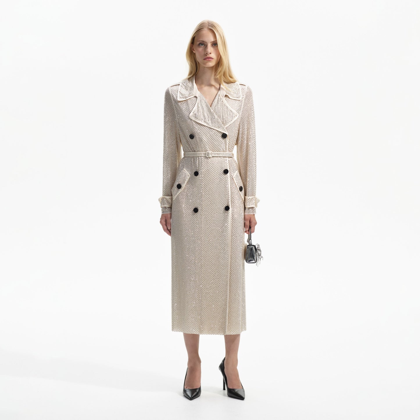 SP Cream Rhinestone Trench Coat