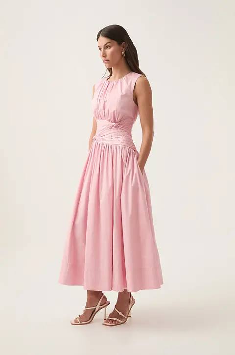 AJ Agatha Knot Waist Cotton Midi Dress