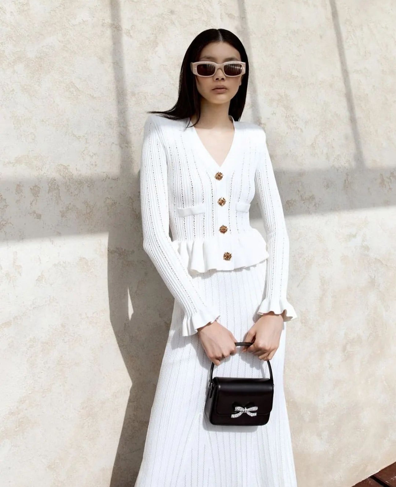 SP White Knit Peplum Mini | Midi Dress