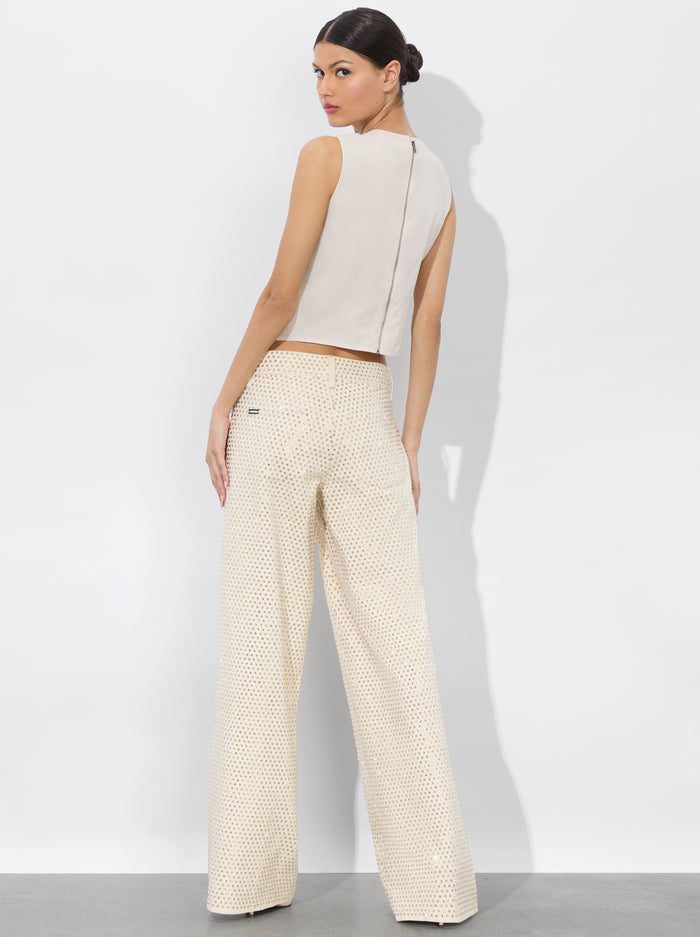 AO Trish Rhinestone Embellished Low-Rise Wide Leg Jean Pants
