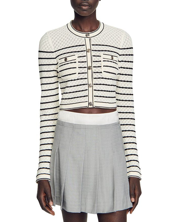 SD Molie Short Cropped Striped Cardigan Stretch-Viscose