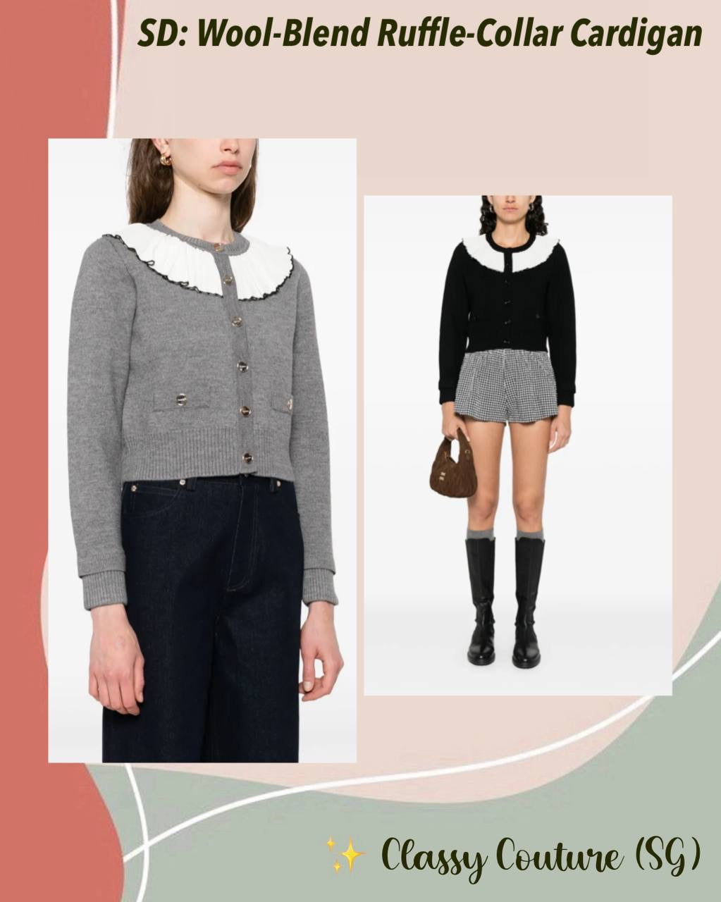 SD Roman Wool-Blend Ruffle Collar Cardigan
