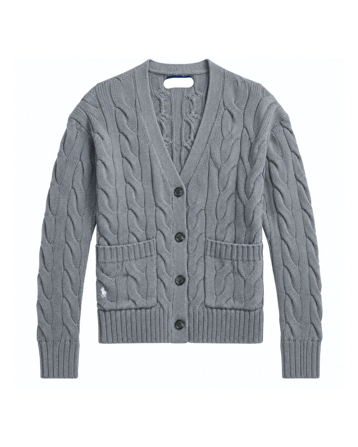 Cable-Knit Cotton V-neck Pocket Relaxed Cardigan