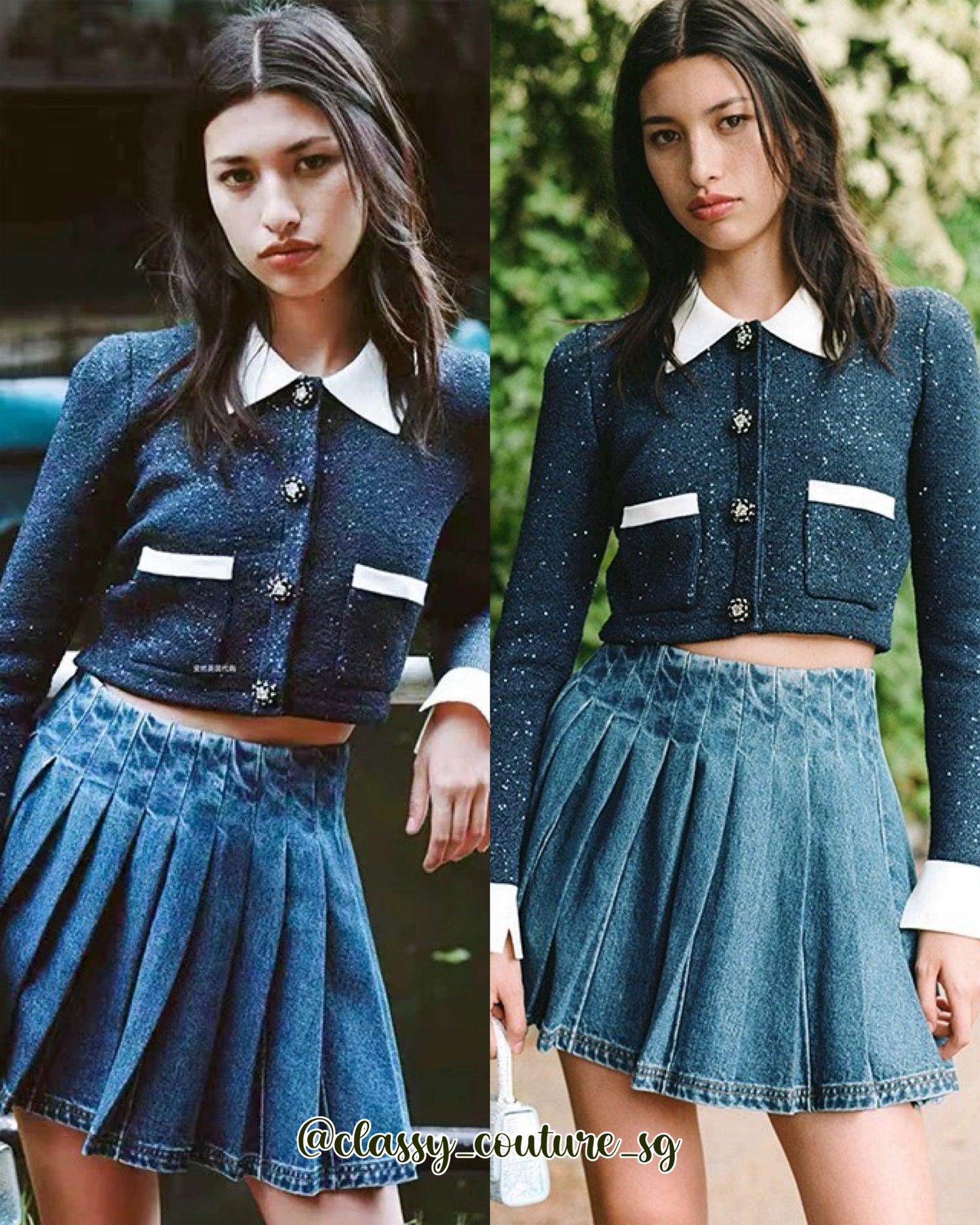 SP Navy Contrast Collar Cardigan | Mini Skirt | Set