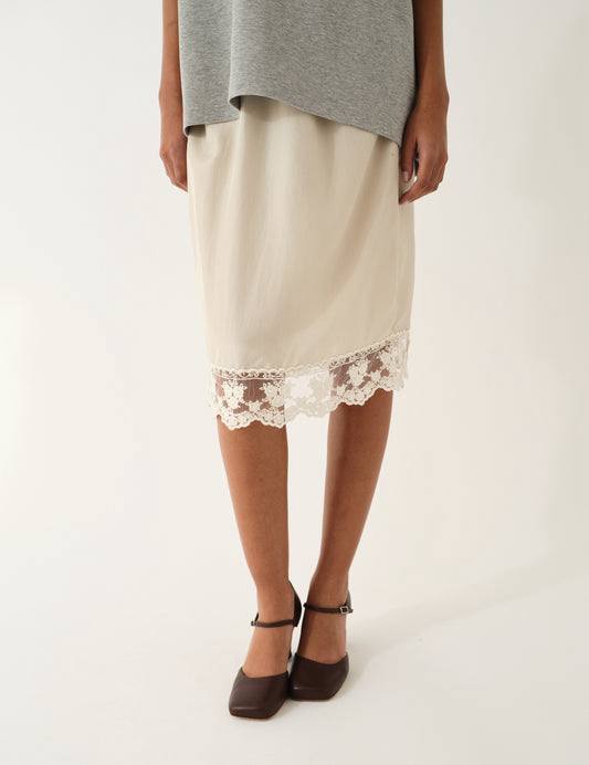 Darling Silk Slip Lace-trim Midi Skirt