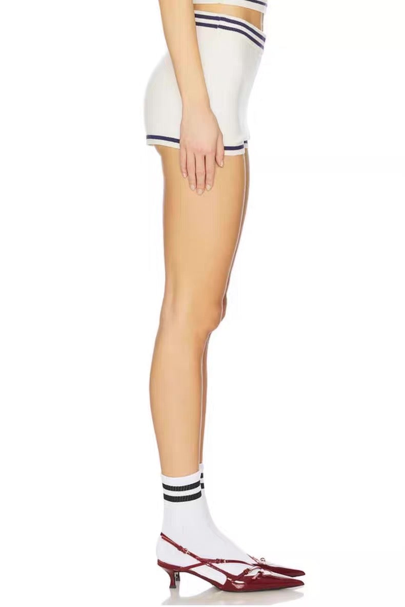 FLL Simona Pointelle Striped Polo Shirt | Shorts | Set