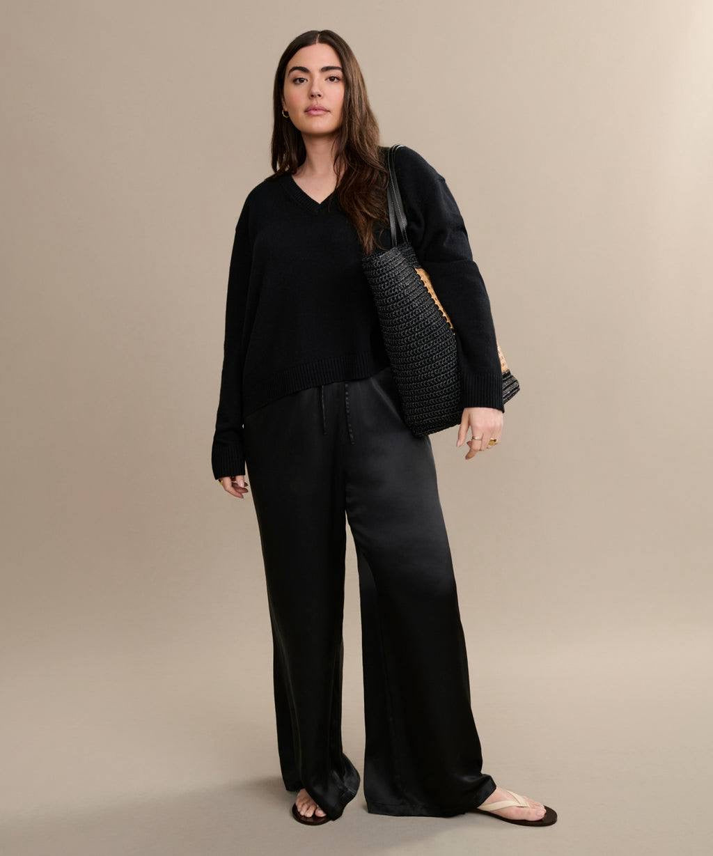 JK Simone V-Neck Wool-Cotton Pullover Sweater