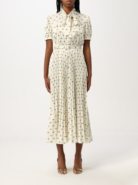 SP Cream Satin Bow Print Midi Dress