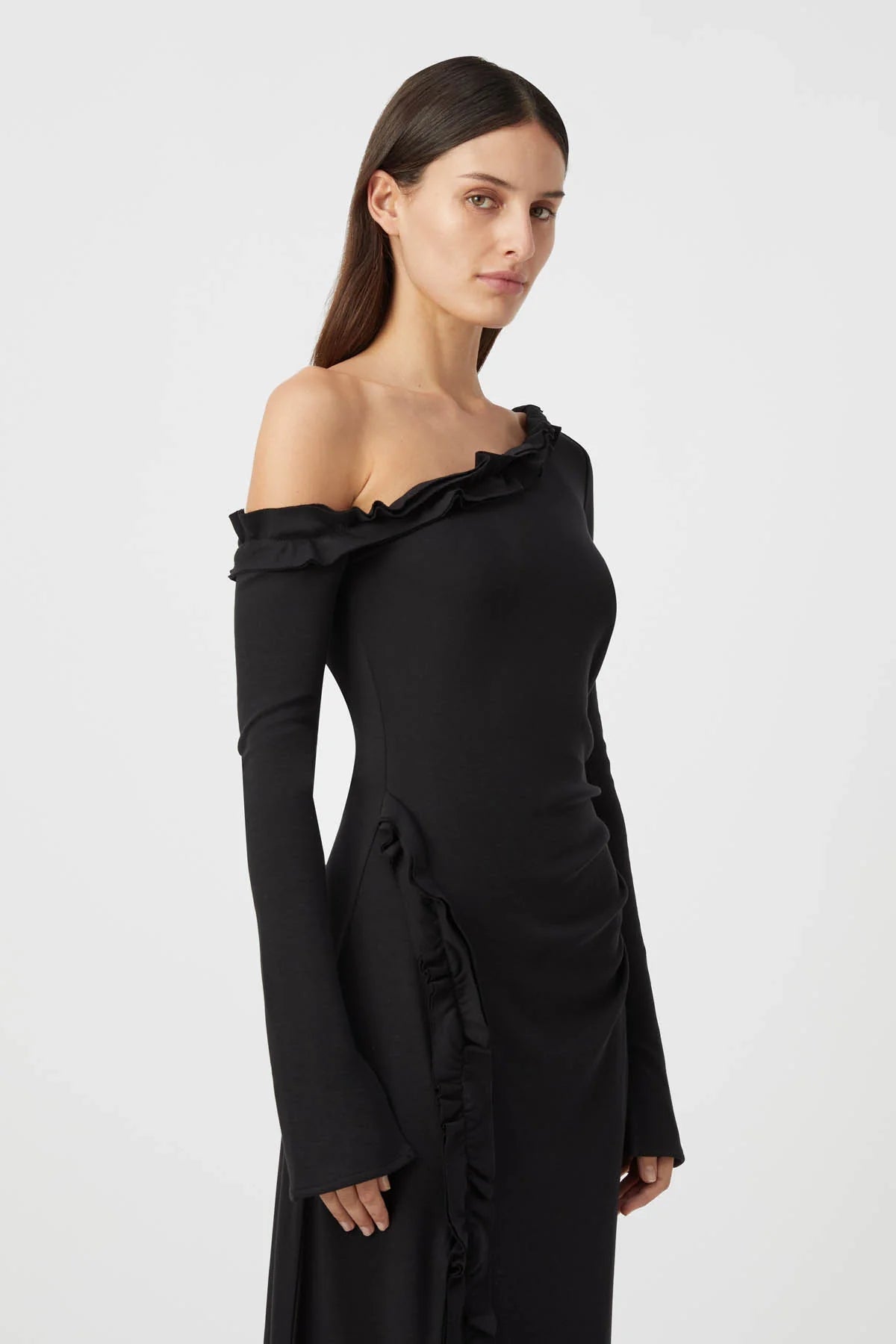 CM Litha One Shoulder Cotton Midi Dress with ruffles