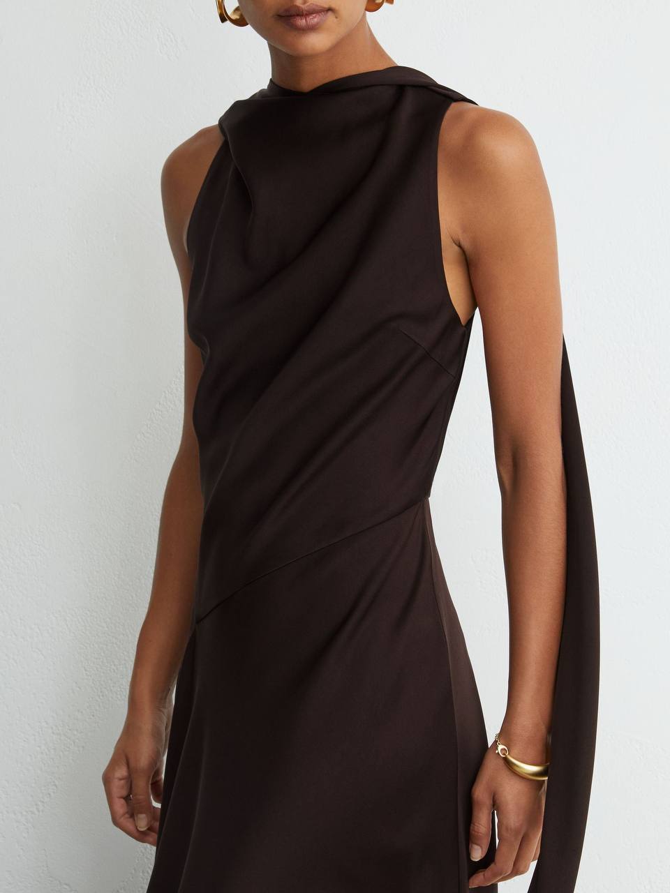 Sabine Satin Cape-Detail Maxi Dress